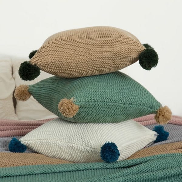 SOGA 2X 45cm Ribbed Knit Pillowcase with Pom-Poms (Warm Beige) - Image 7