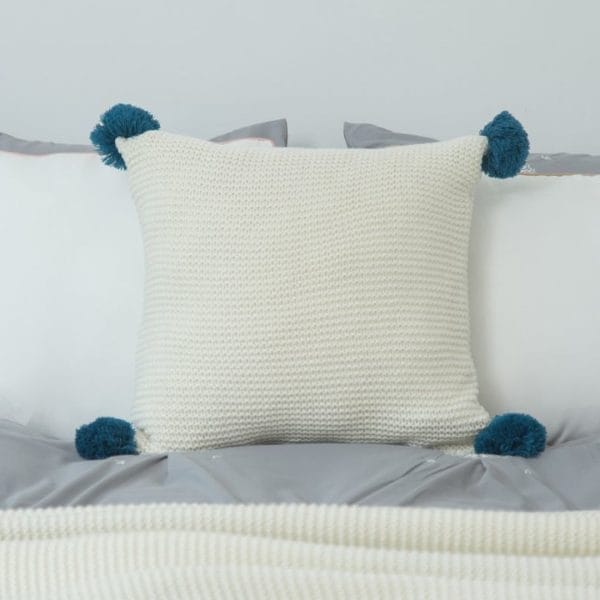 SOGA 2X 45cm Ribbed Knit Pillowcase with Pom-Poms (Cream White) - Image 7