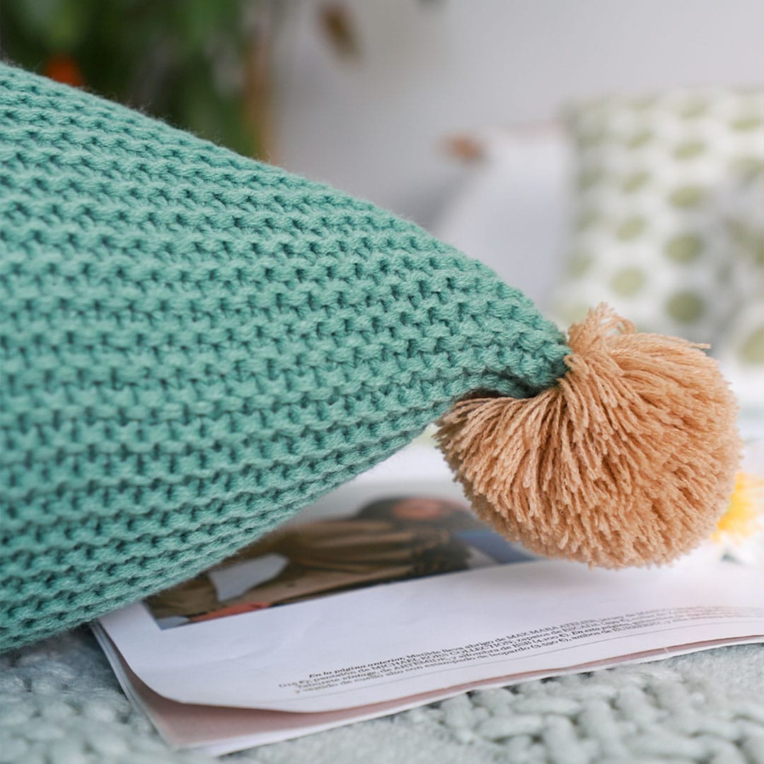 SOGA 2X 45cm Ribbed Knit Pillowcase with Pom-Poms (Sage Green) - Image 7