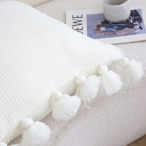 SOGA 2X 45cm Textured Pillowcase with Pom-Pom Trim (Pure White) - Image 7