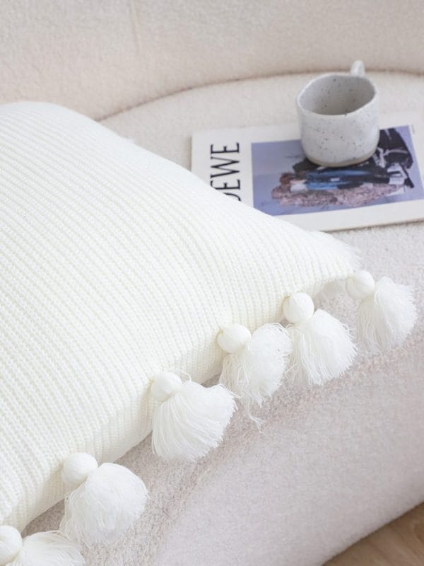 SOGA 2X 45cm Textured Pillowcase with Pom-Pom Trim (Pure White) - Image 8