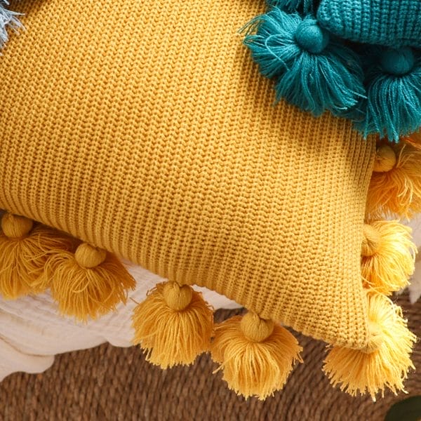 SOGA 2X 45cm Textured Pillowcase with Pom-Pom Trim (Sunny Yellow) - Image 7