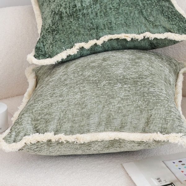 SOGA 2X 45cm Sage Green Velvet Pillowcase with Faux Fur Trim - Image 7