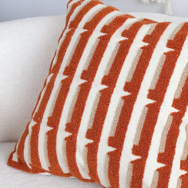 SOGA 2X 45cm Rust Orange & Off-White Striped Polyester Decorative Pillowcase - Image 7