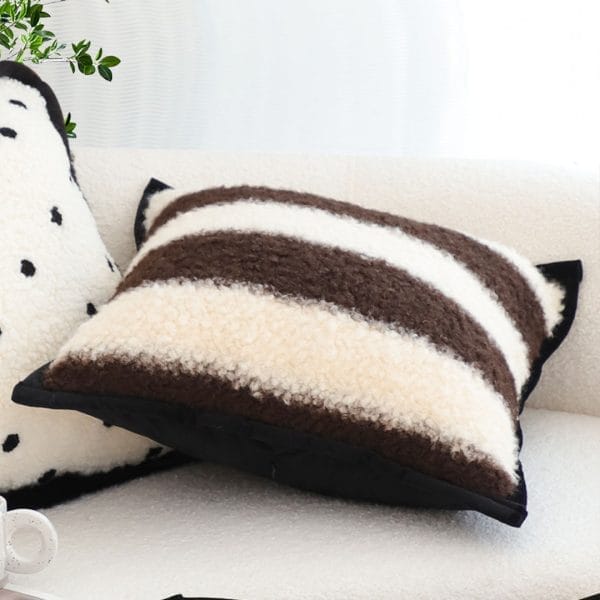 SOGA 2X 45cm Cozy Brown & Cream Striped Bouclé Square Pillowcase - Image 7