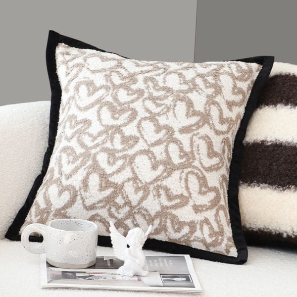 SOGA 2X 45cm Heart Patterned Off-White Square Pillowcase with Black Trim - Image 7