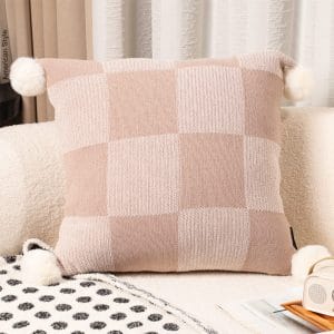 SOGA 2X 45cm Cozy Chic Checkerboard Knit Pillowcase with Pom Pom Trim