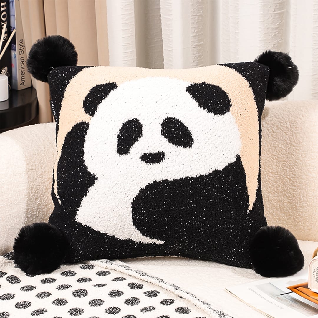 SOGA 2X 45cm Panda Pom-Pom Decorative Pillowcase