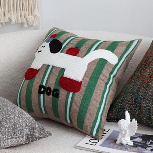 SOGA 2X 45cm Cute Dog Print Green Red White Striped Polyester Decorative Pillowcase - Image 8
