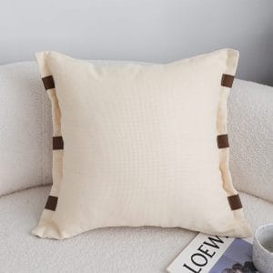 SOGA 2X 45cm Modern Cream Leather Tab Detail Textured Pillowcase