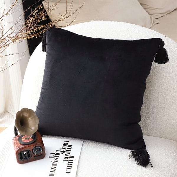 SOGA 2X 45cm Black Velvet Butterfly Tassel Pillowcase – Vintage Accent - Image 8