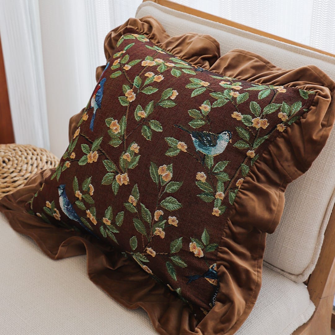 SOGA 2X 45cm “Enchanted Garden” Bird & Floral Ruffled Throw Pillowcase - Image 8