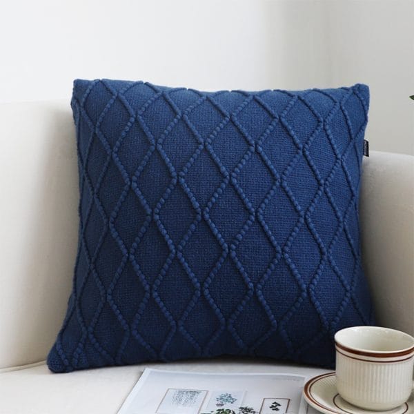 SOGA 2X 45cm Navy Blue Diamond Knit Pillowcase