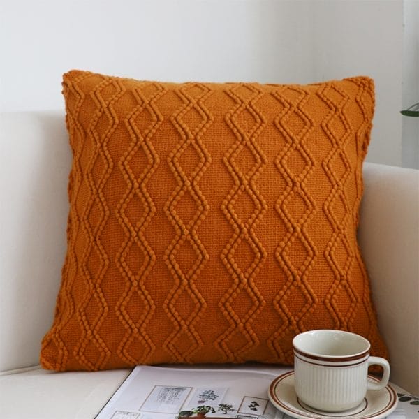 SOGA 2X 45cm Burnt Orange Diamond Knit Pillowcase