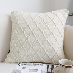 SOGA 2X 45cm Cream Cable Knit Diamond Pattern Pillow Cover