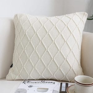 SOGA 2X 45cm Cream Cable Knit Diamond Pattern Pillow Cover