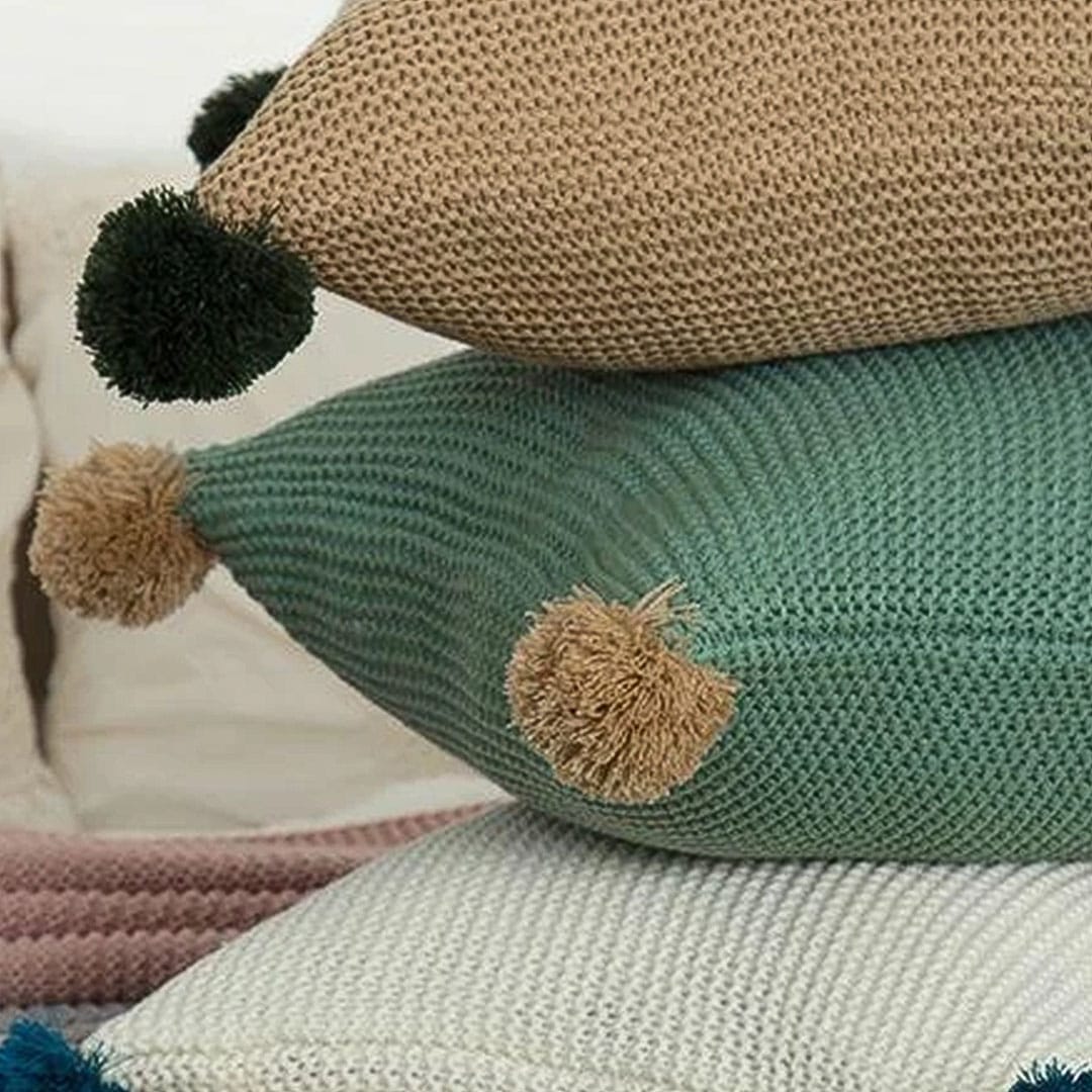 SOGA 2X 45cm Ribbed Knit Pillowcase with Pom-Poms (Sage Green) - Image 8