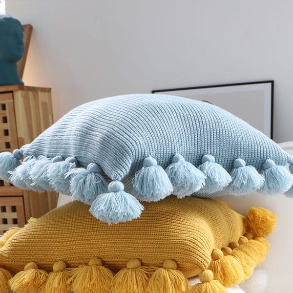 SOGA 2X 45cm Textured Pillowcase with Pom-Pom Trim (Sky Blue) - Image 8