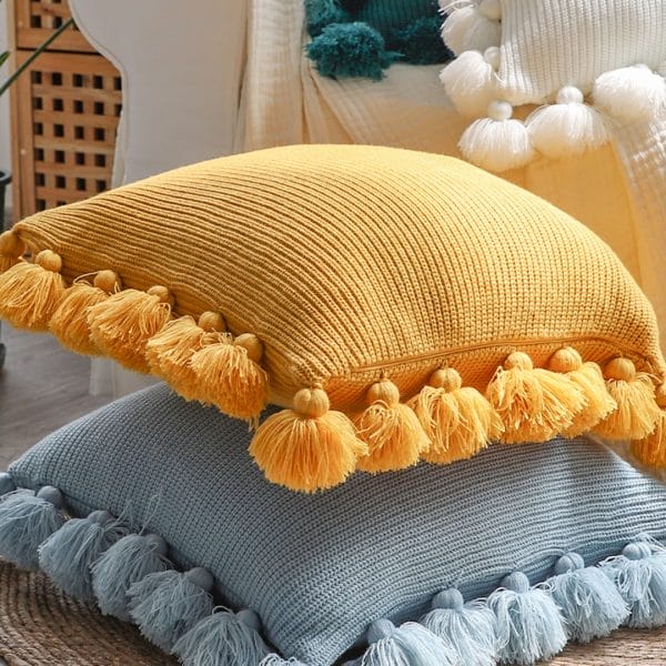 SOGA 2X 45cm Textured Pillowcase with Pom-Pom Trim (Sunny Yellow) - Image 8