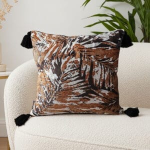 2X Velvet Leaf Print Cushion with Tassels