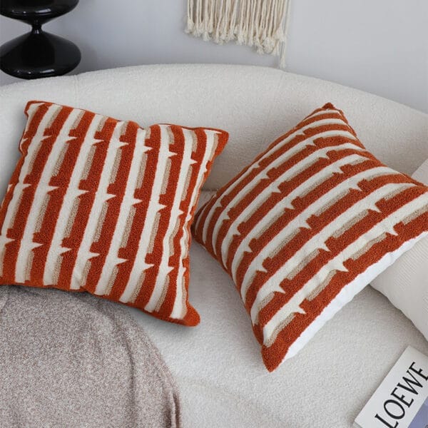 SOGA 2X 45cm Rust Orange & Off-White Striped Polyester Decorative Pillowcase - Image 8