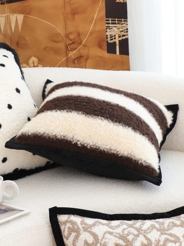 SOGA 2X 45cm Cozy Brown & Cream Striped Bouclé Square Pillowcase - Image 8