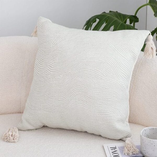 SOGA 2X 45cm Minimalist Cream Tassel Pillowcase with tassels