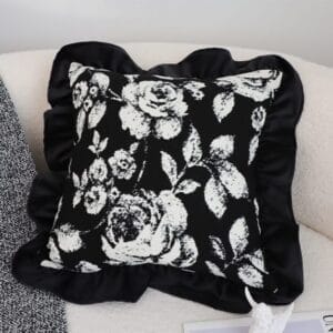 SOGA 2X 30x50 Rectangular Rustic Black Floral Ruffle Pillow Cover