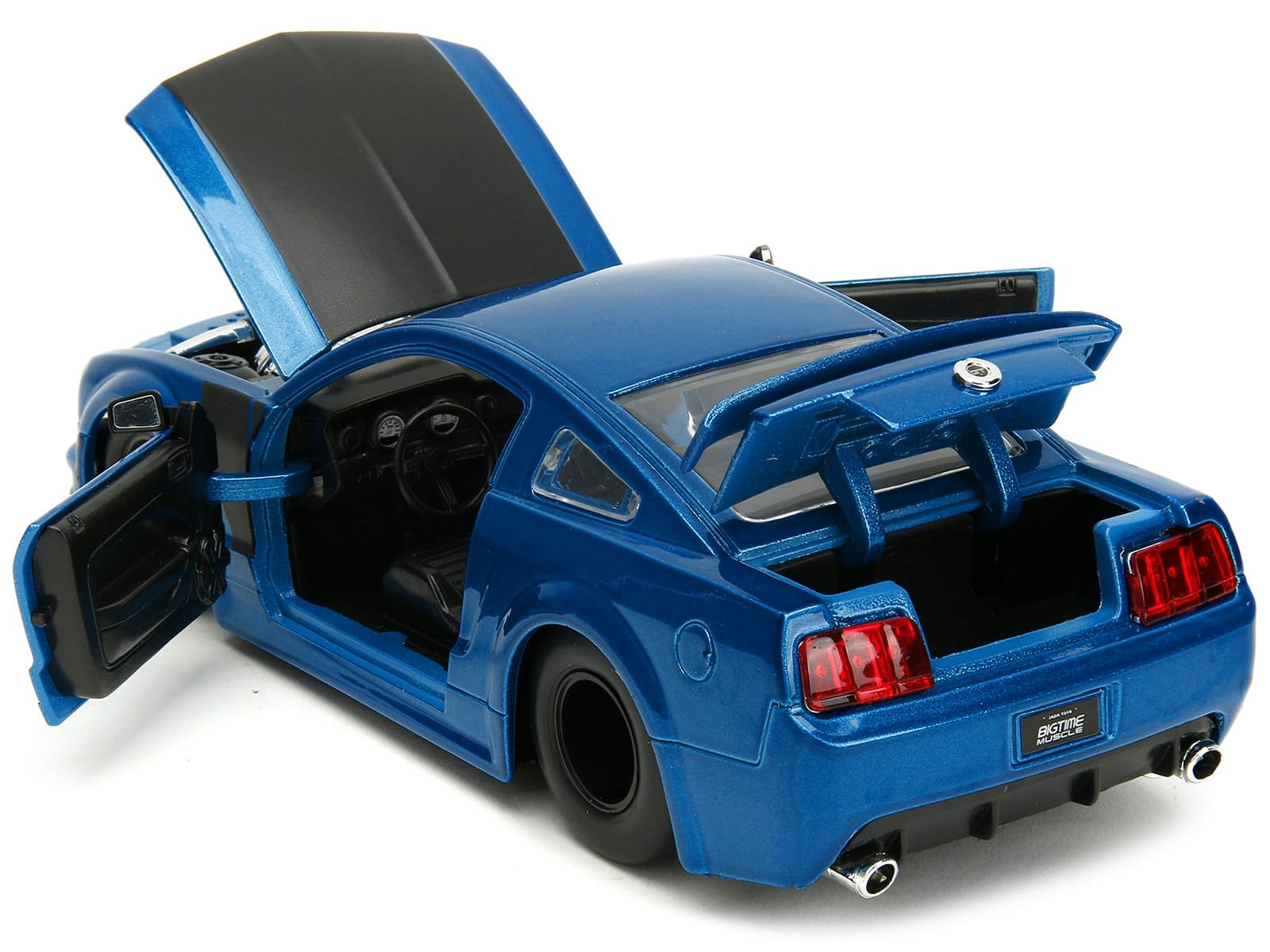 2006 Ford Mustang GT Blue Metallic with Matt Black Hood and Stripes "Bigtime Muscle" Series 1/24 Diecast Model Car by Jada - Image 3