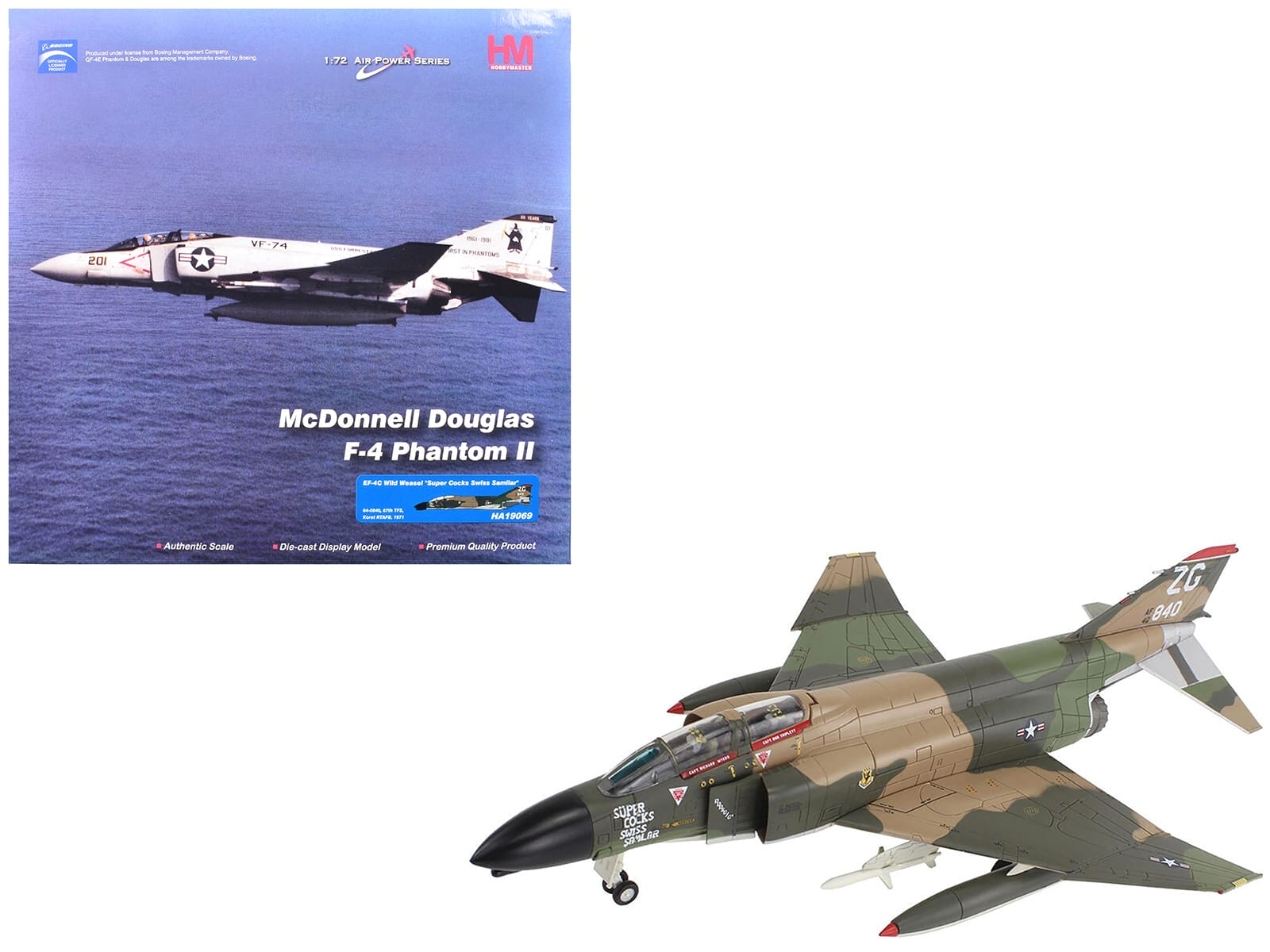 McDonnell Douglas EF-4C Wild Weasel Fighter-Bomber Aircraft "64-0840 67th TFS Korat RTAFB Super Cocks Swiss Samilar" (1971) United States Air Force "Air Power Series" 1/72 Diecast Model by Hobby Master - Image 4