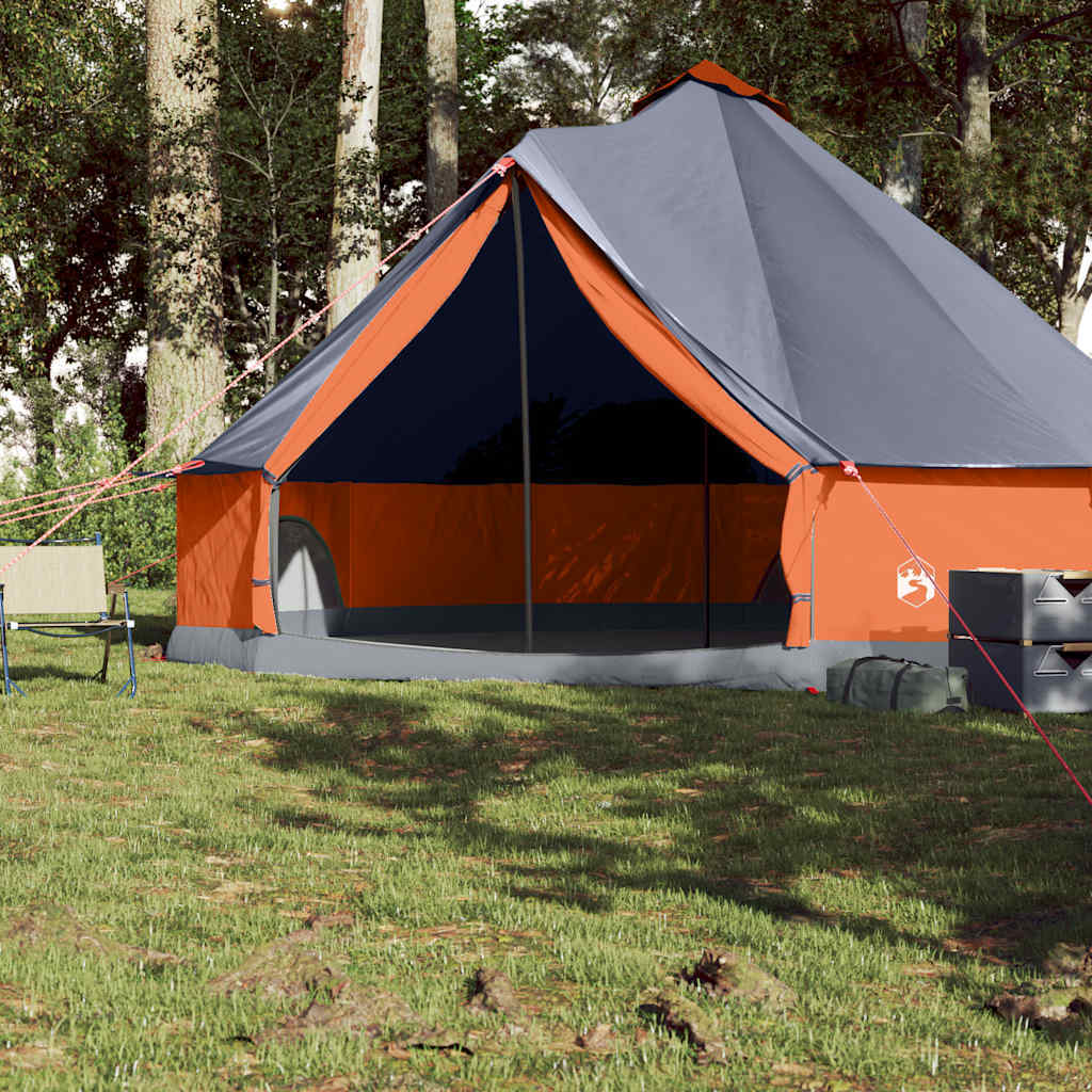 Family Tent Tipi 8-Person Gray and Orange Waterproof - Image 3