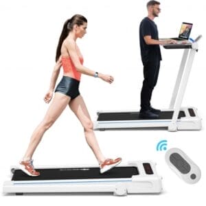 3-in-1 Folding Treadmill with Large Desk and LCD Display-White - Color: White