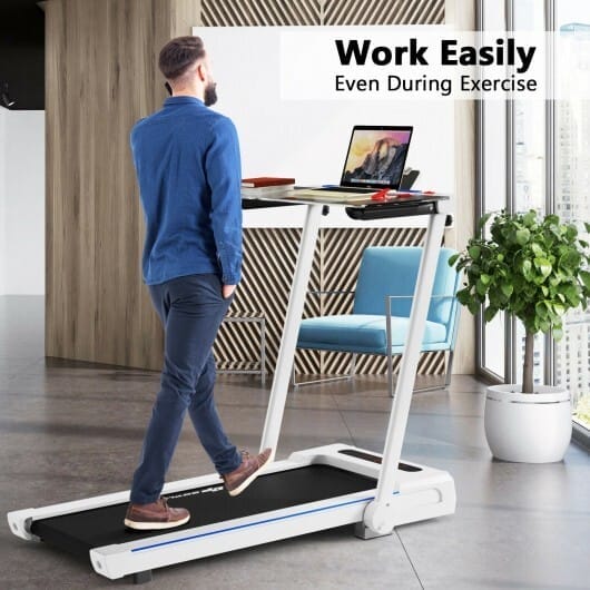 3-in-1 Folding Treadmill with Large Desk and LCD Display-White - Color: White - Image 2