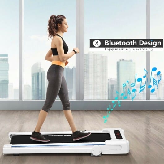 3-in-1 Folding Treadmill with Large Desk and LCD Display-White - Color: White - Image 3