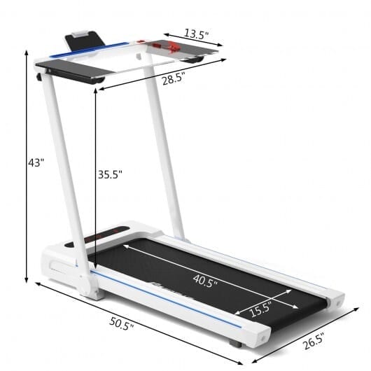 3-in-1 Folding Treadmill with Large Desk and LCD Display-White - Color: White - Image 4