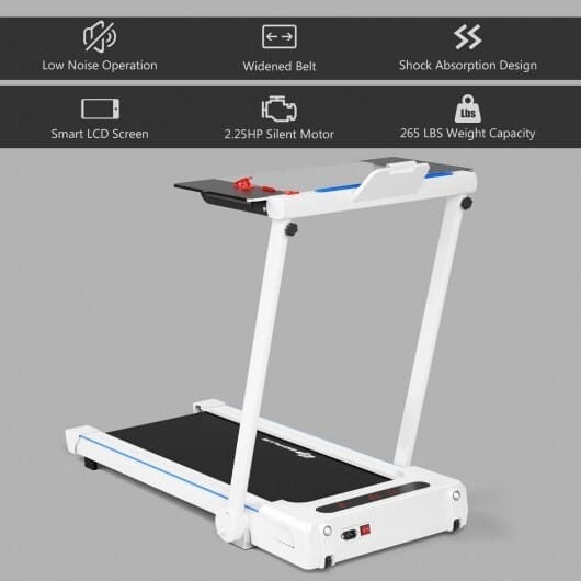3-in-1 Folding Treadmill with Large Desk and LCD Display-White - Color: White - Image 5